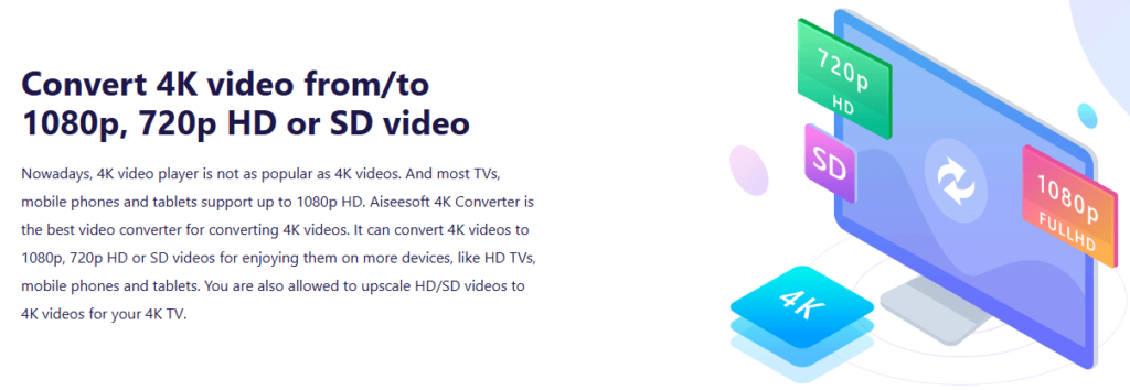 Convert 4K video from/to 1080p, 720p HD or SD video