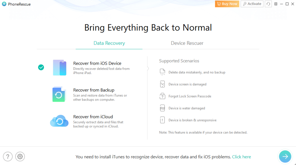 PhoneRescue Select the recovery mode