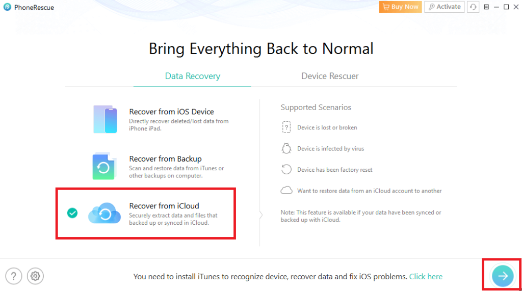 PhoneRescue iCloud Recovery