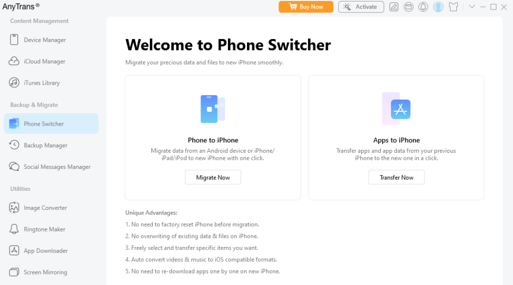 AnyTrans Phone Switcher ScreenShot