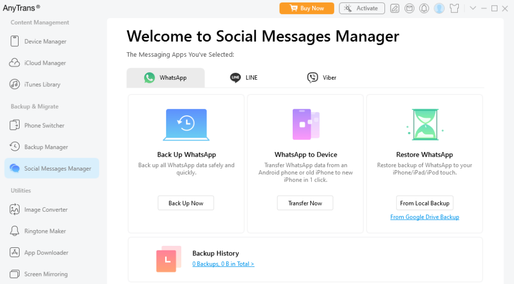 AnyTrans Social Messages Manager ScreenShot