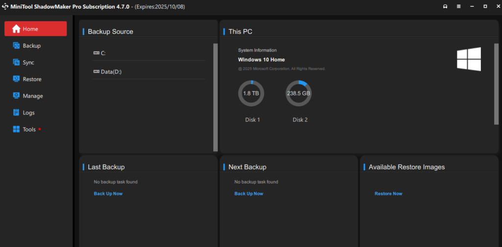 MiniTool ShadowMaker Pro 4.7.0 ScreenShot