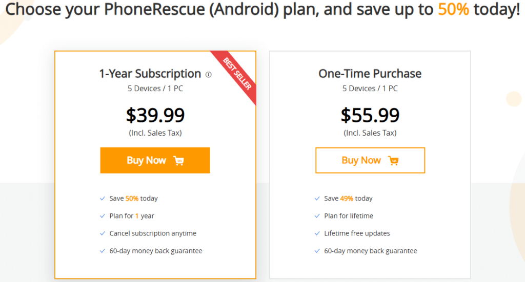 PhoneRescue for Android Data Recovery Price and Plans