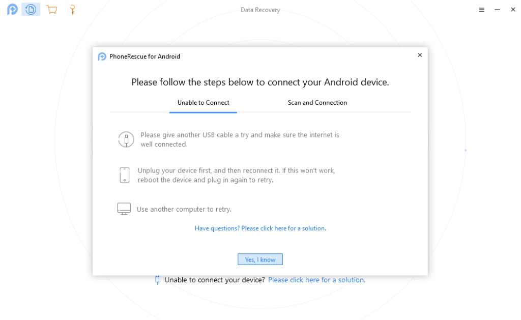 PhoneRescue for Android Data Recovery Unable to Connect